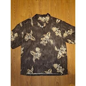 Tommy Bahama Button Up Shirt Mens XL Brown Silk Hawaiian